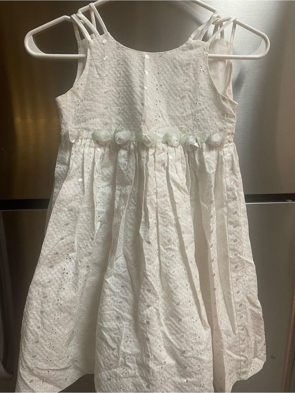 Bonnie Jean White Eyelet Rosette Waist Dress